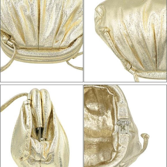 Women Cloud-Shaped Dumpling Bag Metallic Ruched Crossbody Cell Phone - Picture 6 of 7